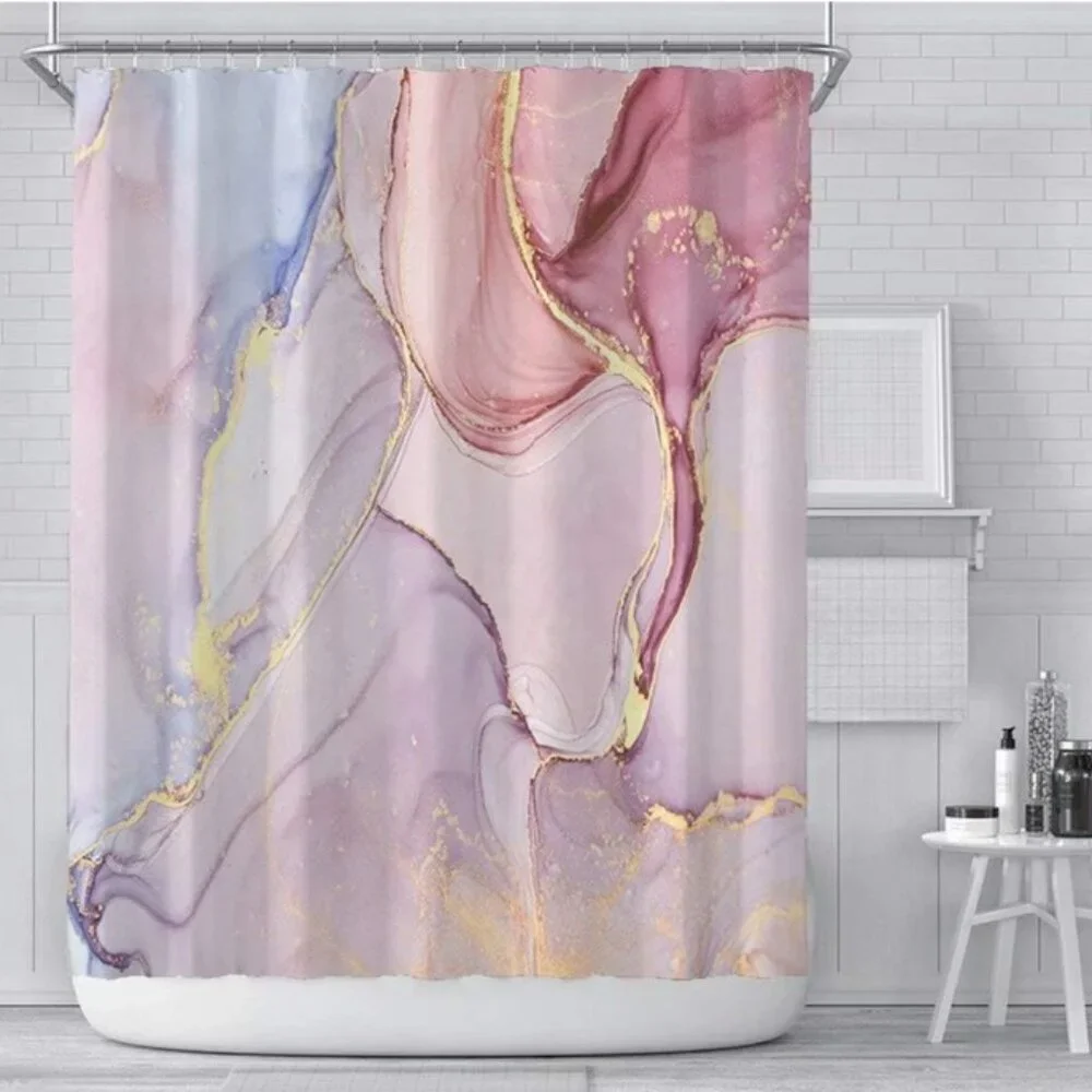 Ombre Marble Shower Curtain Colorful Pink Blush Gold Luxury Abstract Art 72